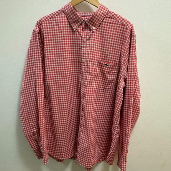 Vineyard Vines Red and White Check On the Go Performance Shirt Size XL - Picture 2 of 4